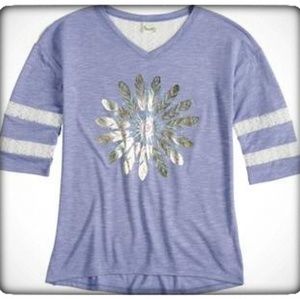Mudd Crochet Striped Sleeve Varsity Tee-12
